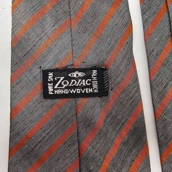 ZODIAC HAND WOVEN SILK TIE PALM BEACH ORANGE HEATHER GRAY 4" USA MADE - Picture 3 of 3